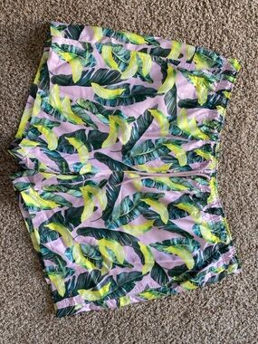 DSG Pink Tropical Leaf Print Swim Shorts with Yellow Accents XXL